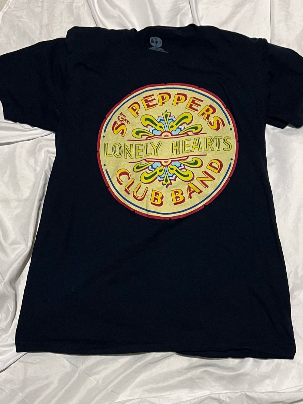 The Beatles Black Short Sleeve Sgt. Peppers Graphic Tee with Yellow & Red Logo